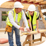 Carpenter With Female Apprentice Working On Building Site